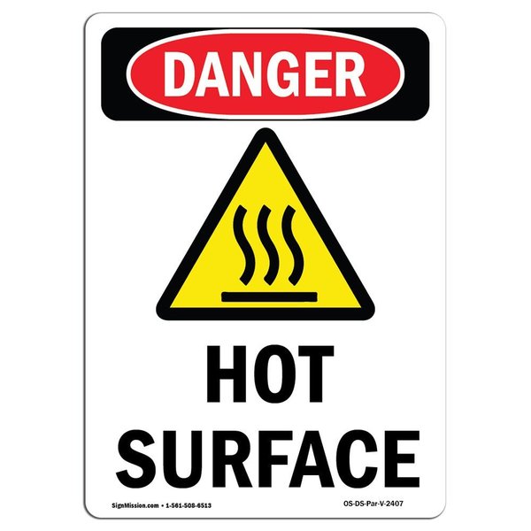 Signmission OSHA Danger Sign, Hot Surface, 5in X 3.5in Decal, 3.5" W, 5" H, Portrait, OS-DS-D-35-V-2407 OS-DS-D-35-V-2407
